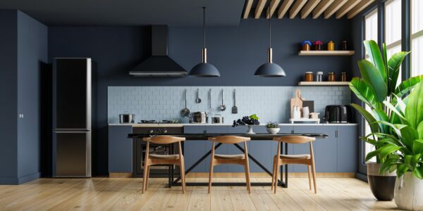 Minimalistyczne wyposażenie kuchni - prostota, ergonomia i trwałość 1 modern blue kitchen interior with wooden accents 2026 03 24 07 12 50 utc